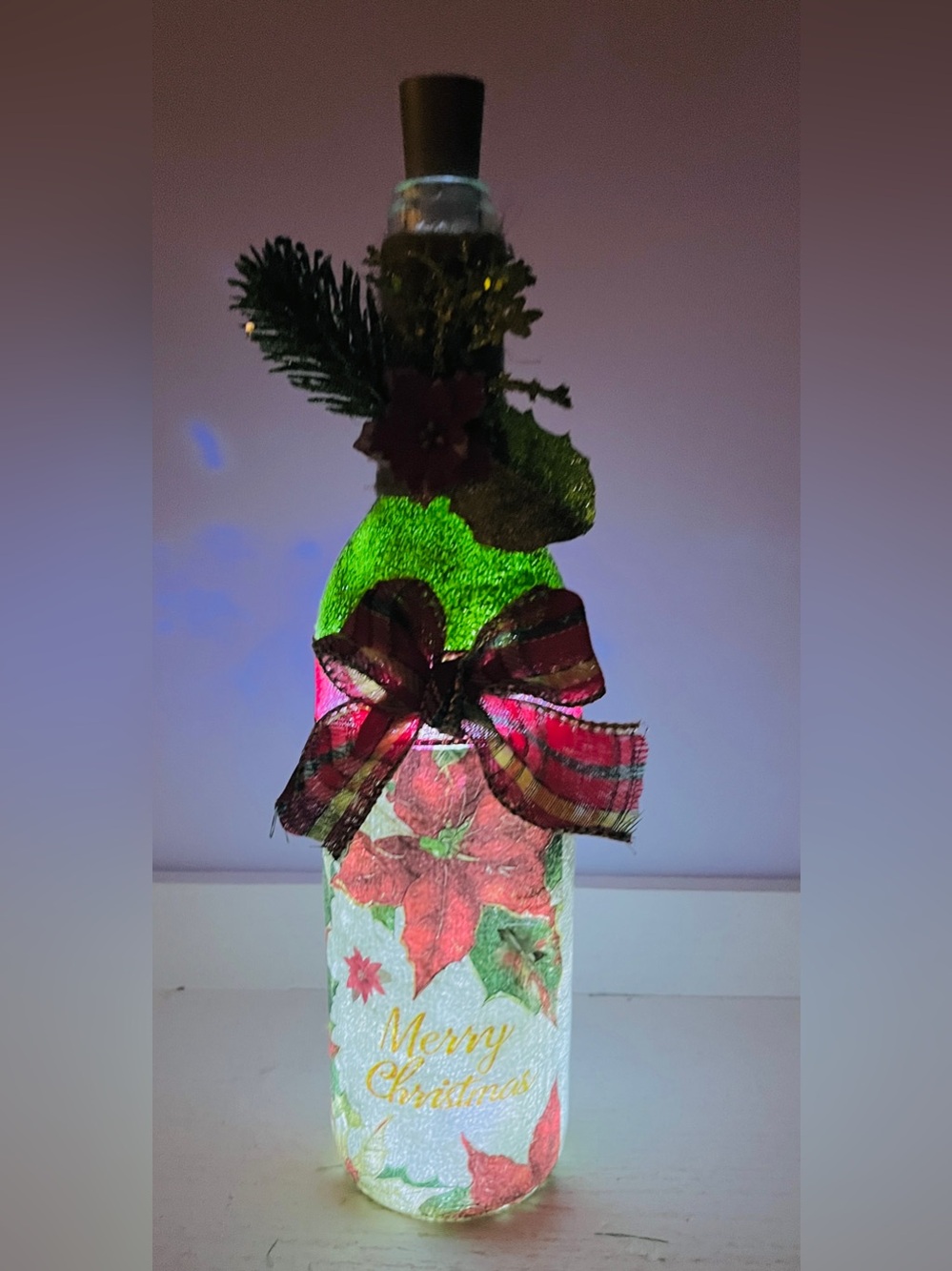Festive Poinsettia Decorative Accent Bottle - Green and Red